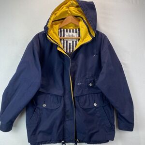VTG Mulberry Street‎ Hooded Windbreaker Mens L Navy Blue Yellow Nautical Jacket